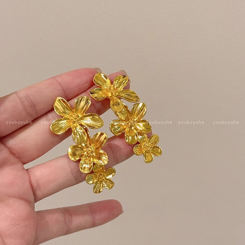 法式復古花朵流蘇耳釘女