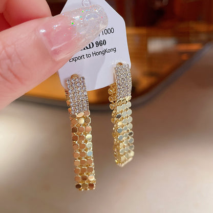 歐美跨境金屬感樹葉亮片耳釘小眾獨特設計感耳環輕奢高級感耳飾女