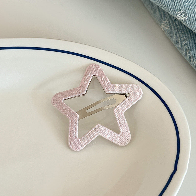 粉色格紋星星髮夾