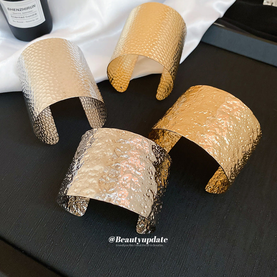 不規則金屬褶皺圓形開口手鐲歐美夸張氣質手環輕奢高級感手飾批發