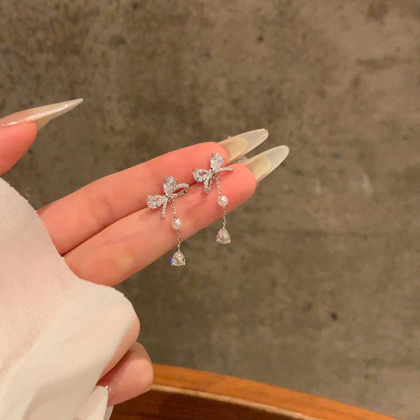 銀針韓系閃鋯蝴蝶結水滴耳環女輕奢高級感耳釘獨特絕美巨好看耳飾