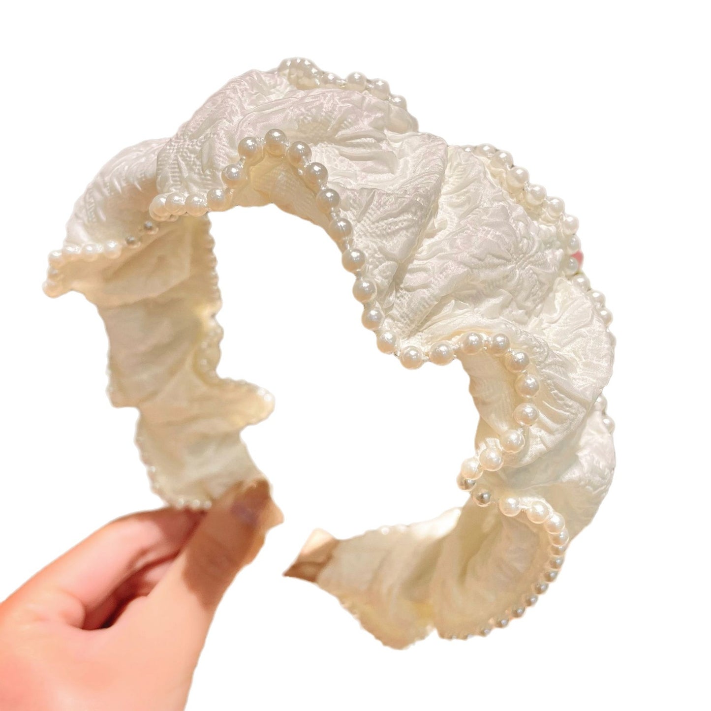 白色珍珠蝴蝶結髮箍－髮夾款細節｜https://igowo.tw/