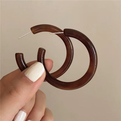 復古美拉德咖色銀針耳釘時尚百搭小眾港風耳環輕奢高級感秋冬耳飾