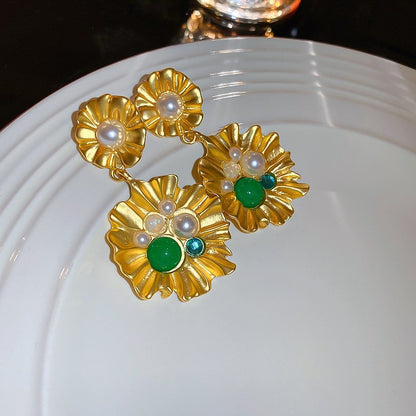 銀針中古圓形花朵流蘇耳環歐美復古金屬感耳釘氣質輕奢耳飾批發女