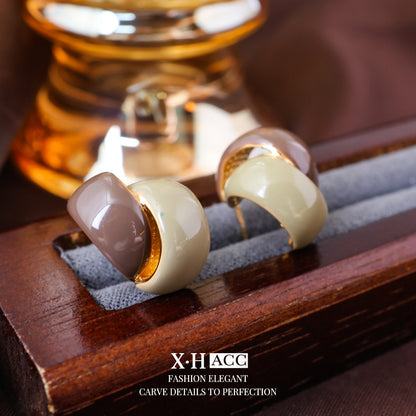 撞色琺瑯雙環復古耳釘