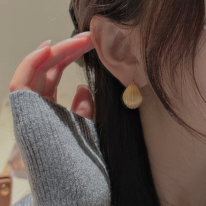 S925純銀韓版小眾設計復古紋理時髦重工耳環韓國風簡約耳飾品