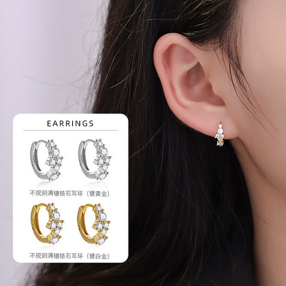S925 不規則排鑽鋯石耳扣女歐美高級感時尚百搭養耳洞耳飾