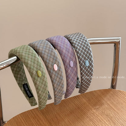 格紋寬版復古髮箍－商品主圖｜https://igowo.tw/