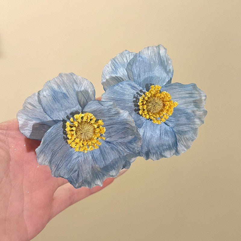 銀針布藝花朵流蘇耳環海邊度假風耳釘拍照出片神器耳飾小眾高級感