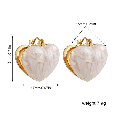 復古紅琺瑯愛心耳環－乳白色款細節｜https://igowo.tw/