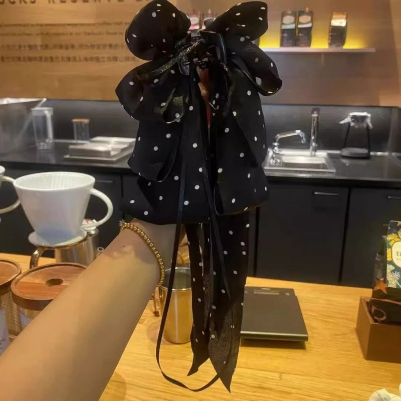 緞帶波點蝴蝶結鯊魚夾