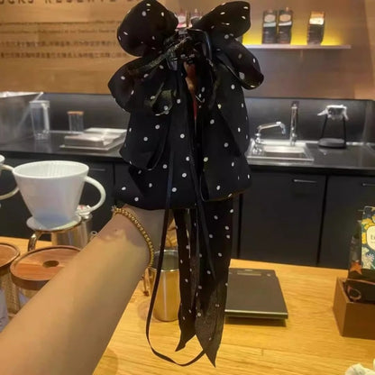 緞帶波點蝴蝶結鯊魚夾