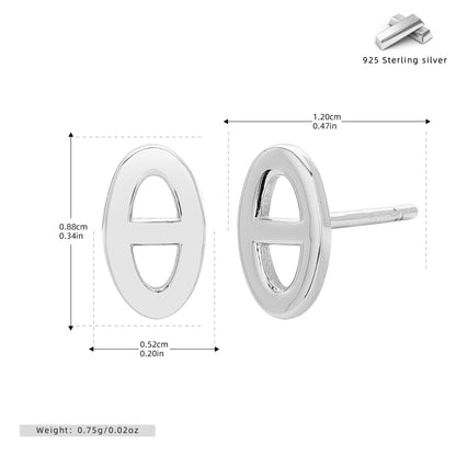 S925 歐美性冷淡風小眾簡約豬鼻子耳釘女鏤空日字ins風耳環網紅