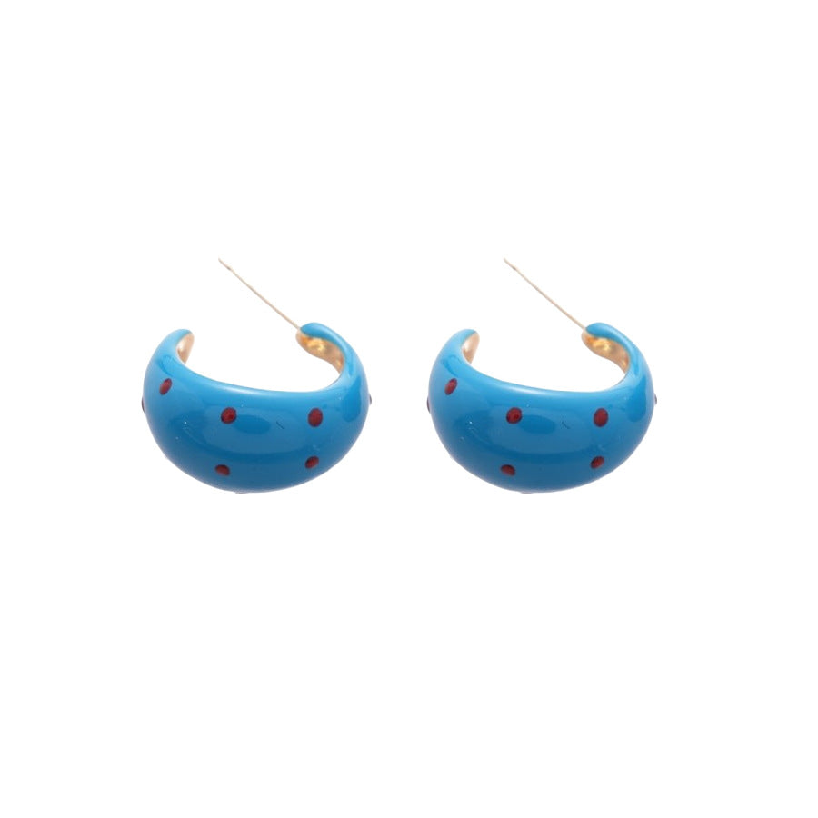 銀針滴油斑點C形耳環早春新款百搭耳釘高級感氣質耳飾設計感小眾