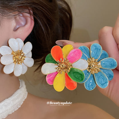 百花爭艷~歐美滴油花朵耳釘2026新款輕奢高級感耳環時尚百搭耳飾