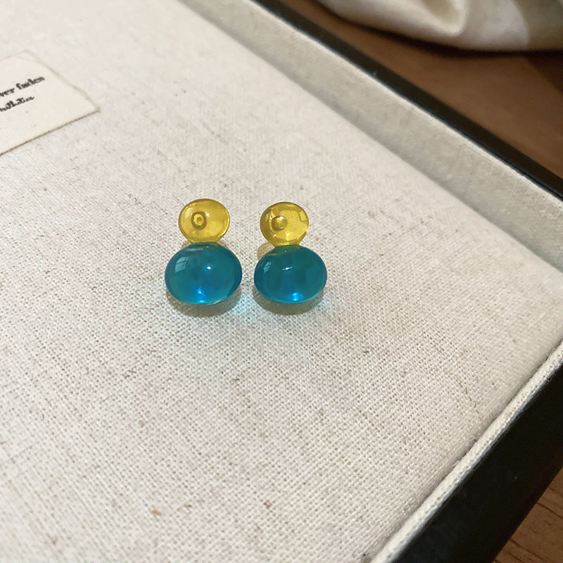 銀針多巴胺撞色冰透葫蘆耳釘ins風精致百搭耳環韓系高級感耳飾女