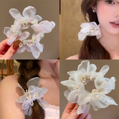 珍珠花朵髮圈－商品主圖｜https://igowo.tw/