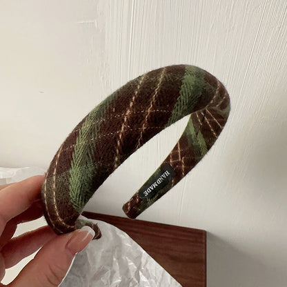 綠色布面格紋髮箍