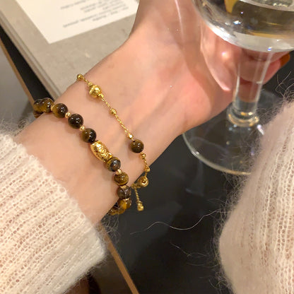18K真金電鍍虎眼石串珠手鏈精致氣質手串輕奢高級感小眾手環手飾