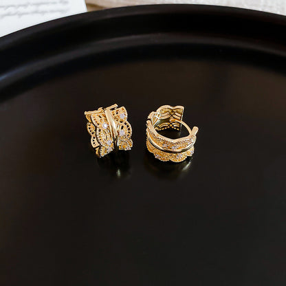 18K真金電鍍歐美復古蕾絲鏤空圈圈耳扣耳環女高級感金色耳圈耳飾