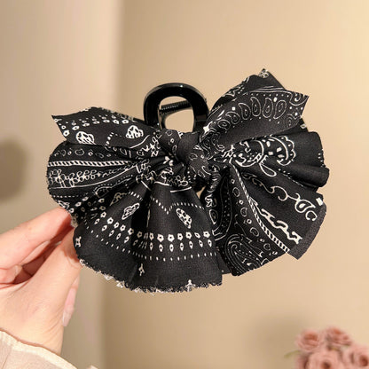 亞克力布藝印花蝴蝶結時尚發抓抓夾氛圍感鯊魚夾小眾設計感發飾女
