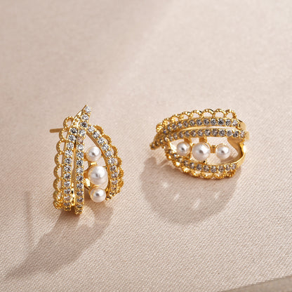 珍珠蕾絲耳釘－商品主圖｜https://igowo.tw/