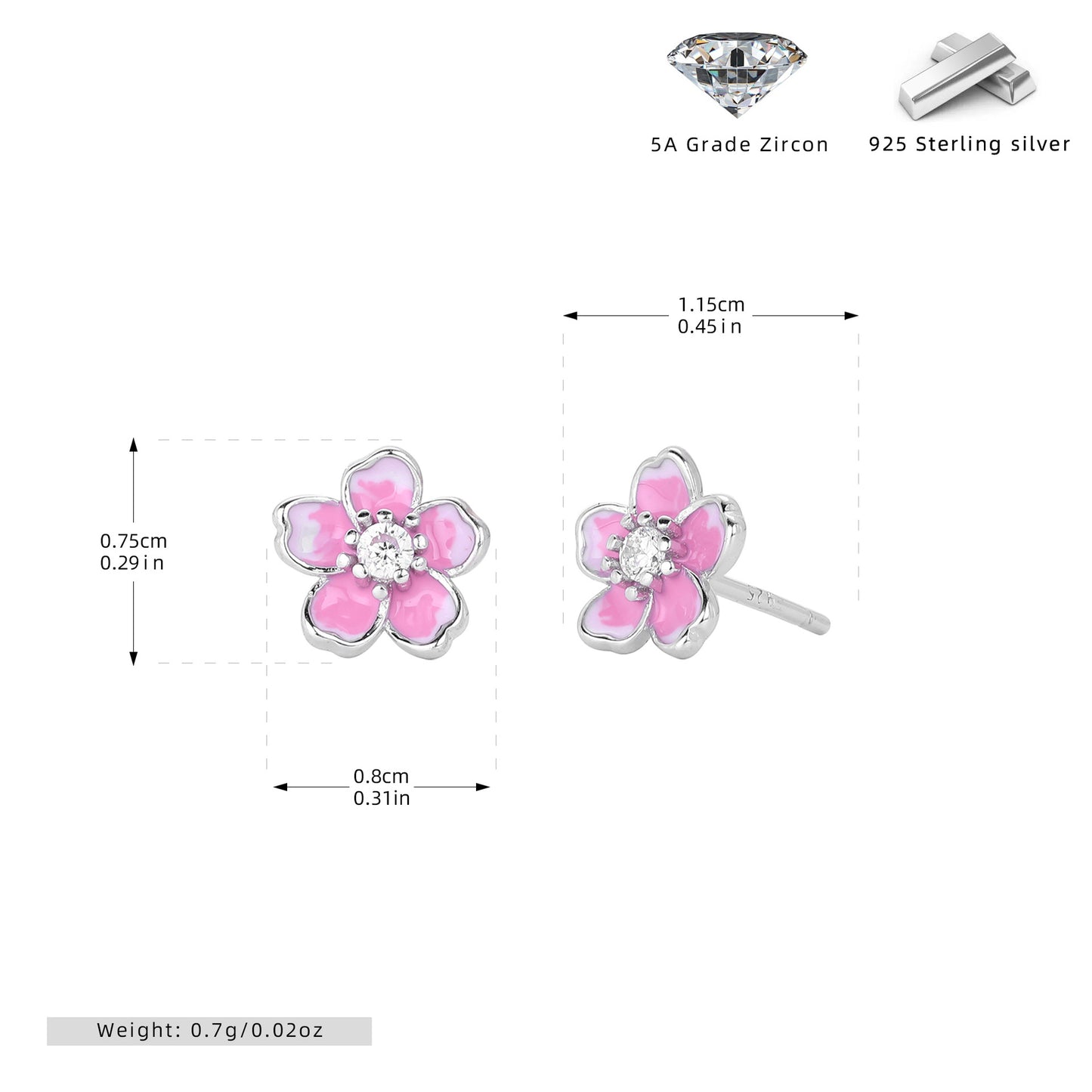 S925 外貿2024新品俏皮淑女可愛櫻花耳釘個性精致時尚耳飾