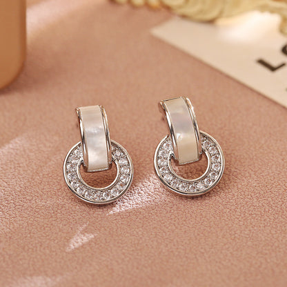 S925貝母鋯石微鑲耳釘