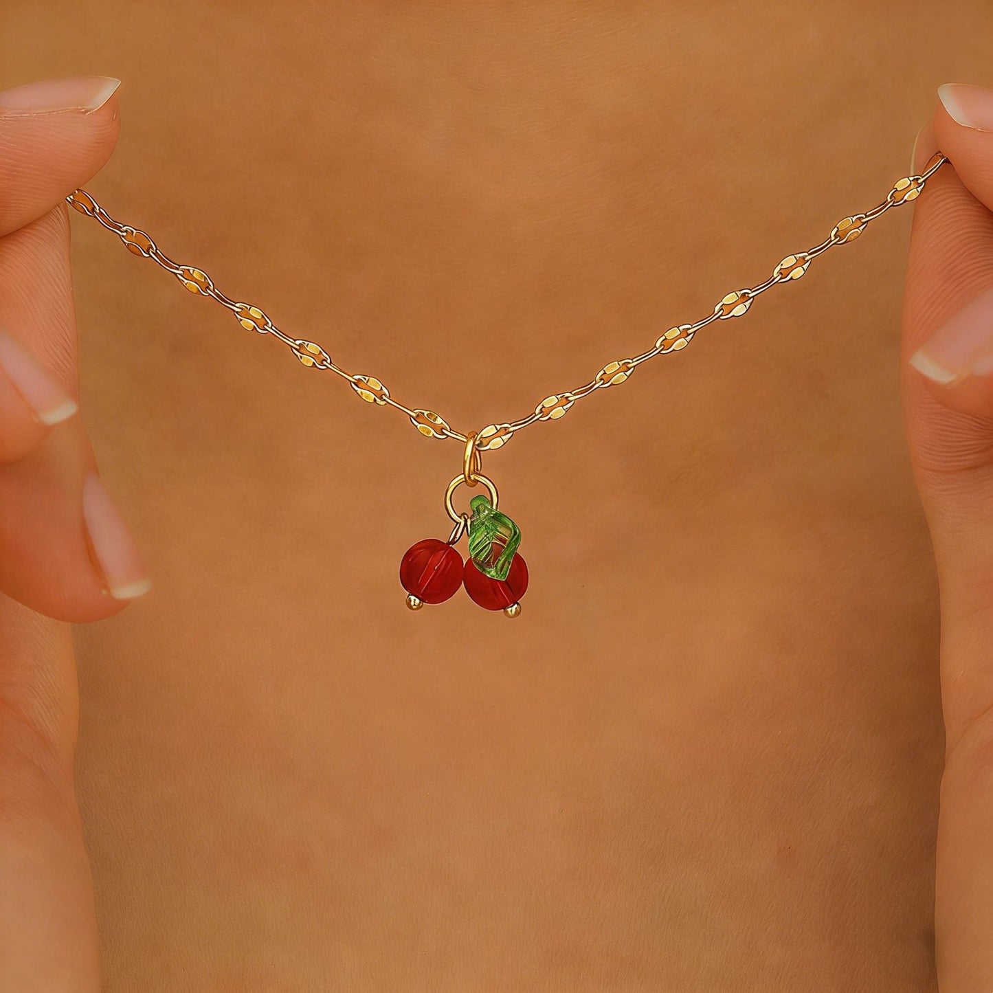 紅色櫻桃項鍊耳環組－細節特寫20｜https://igowo.tw/