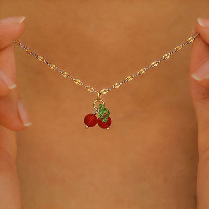 紅色櫻桃項鍊耳環組－細節特寫20｜https://igowo.tw/
