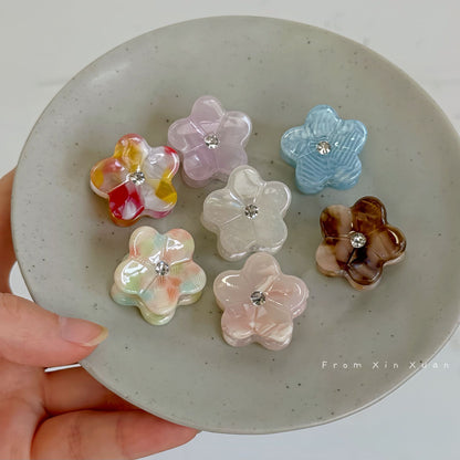 醋酸板材鋯石花朵髮夾－粉色款實拍｜https://igowo.tw/