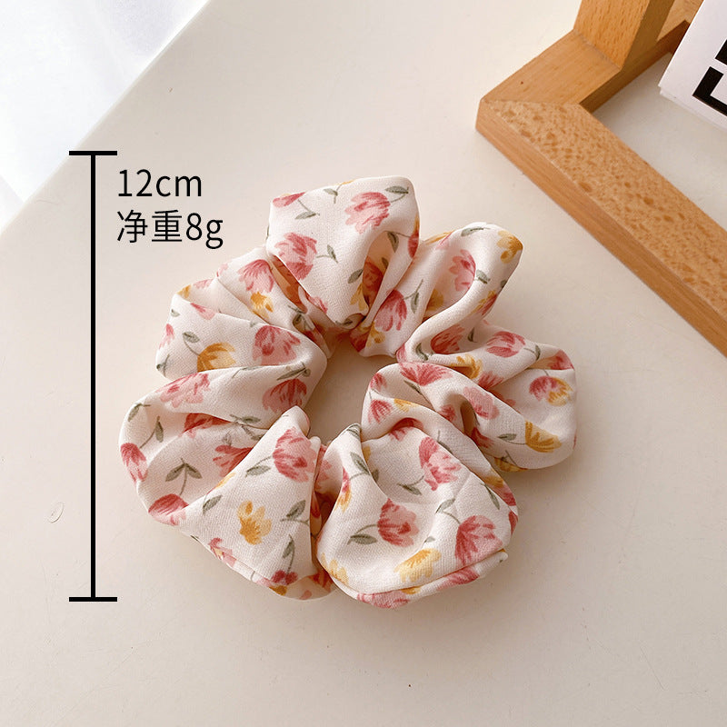 布面碎花大腸圈髮圈－碎花綠色款細節｜https://igowo.tw/