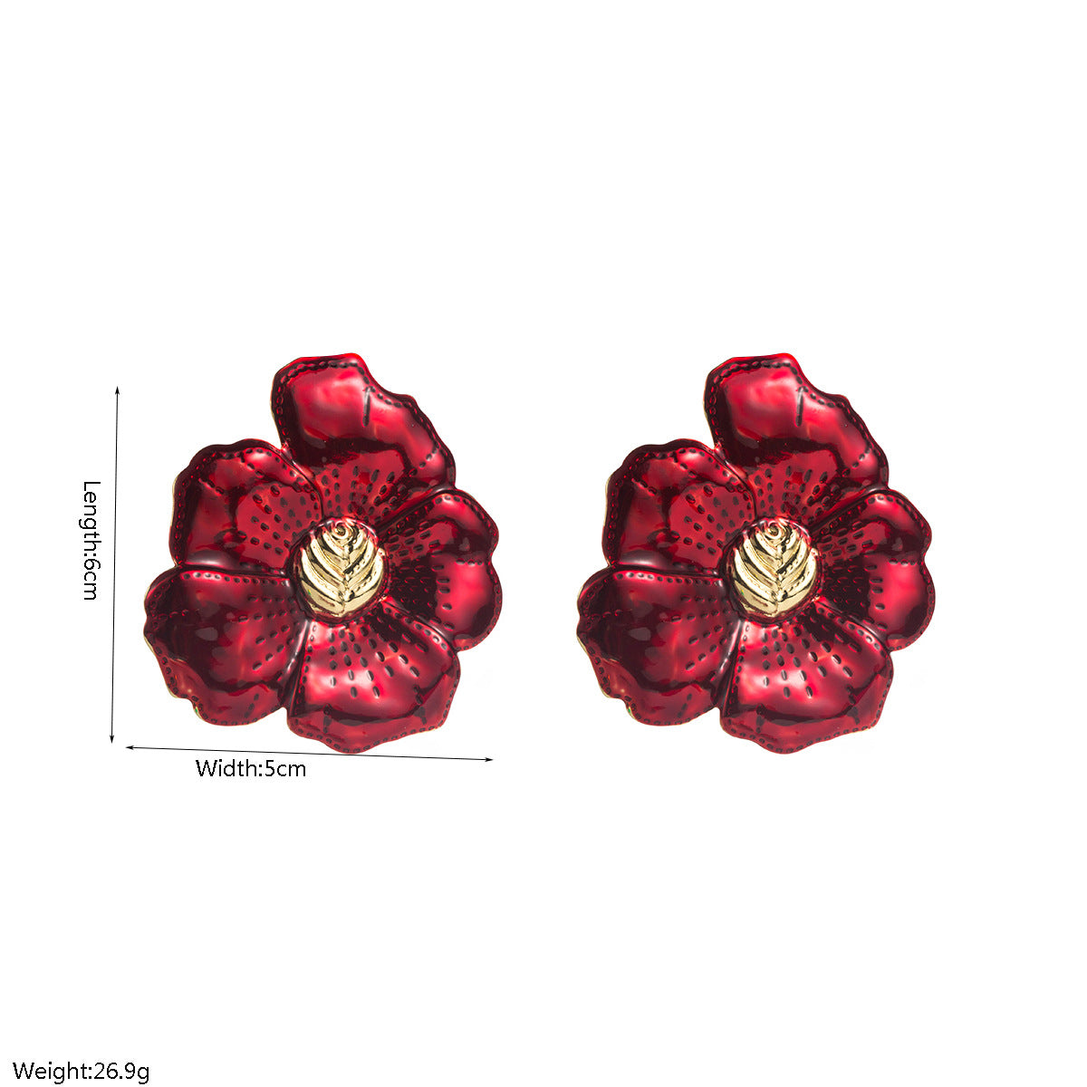 琺瑯金屬花朵誇張耳環－藍色款實拍｜https://igowo.tw/