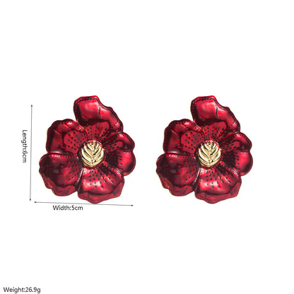 琺瑯金屬花朵誇張耳環－藍色款實拍｜https://igowo.tw/