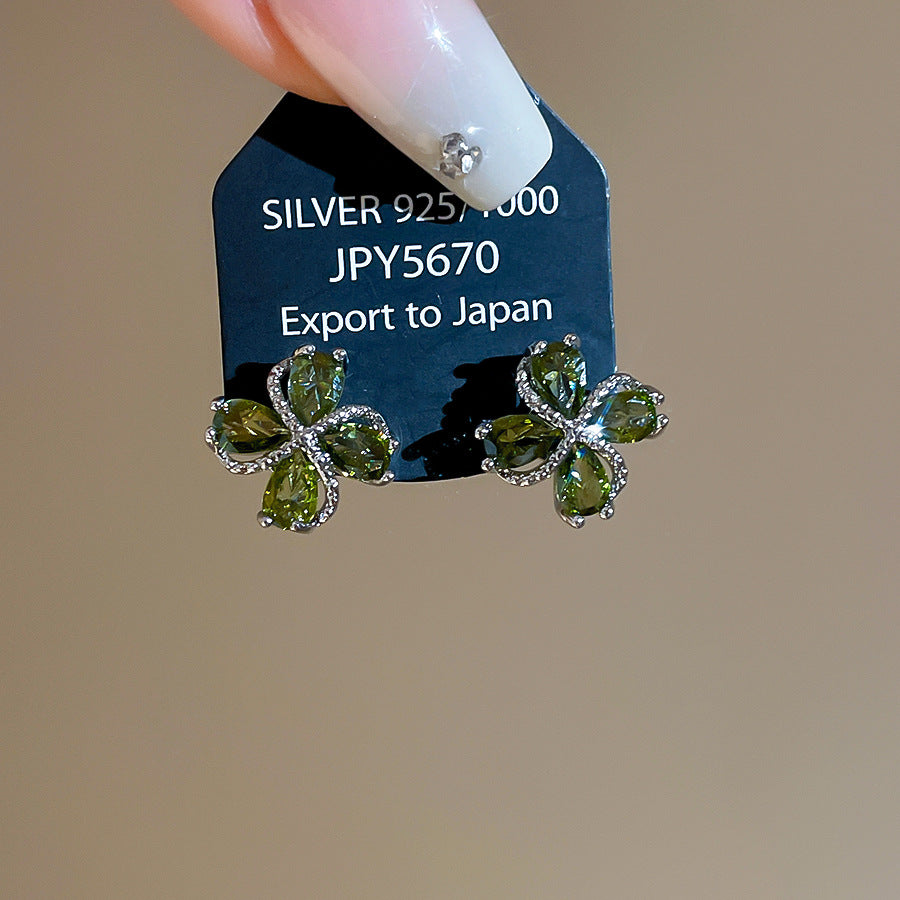 18k真金電鍍銀針鋯石花朵耳釘多巴胺通勤百搭耳環時尚通勤耳飾女