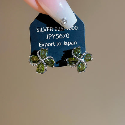 18k真金電鍍銀針鋯石花朵耳釘多巴胺通勤百搭耳環時尚通勤耳飾女