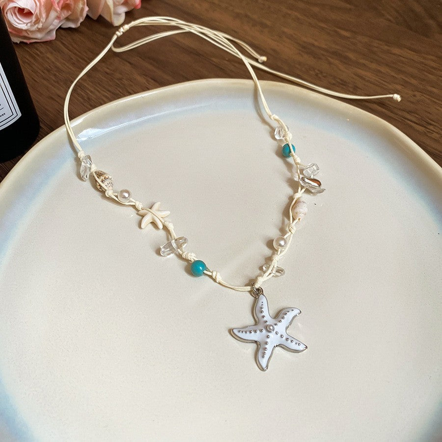 繽紛海星貝殼項鍊－36#項鍊-金色-咖色款細節｜https://igowo.tw/