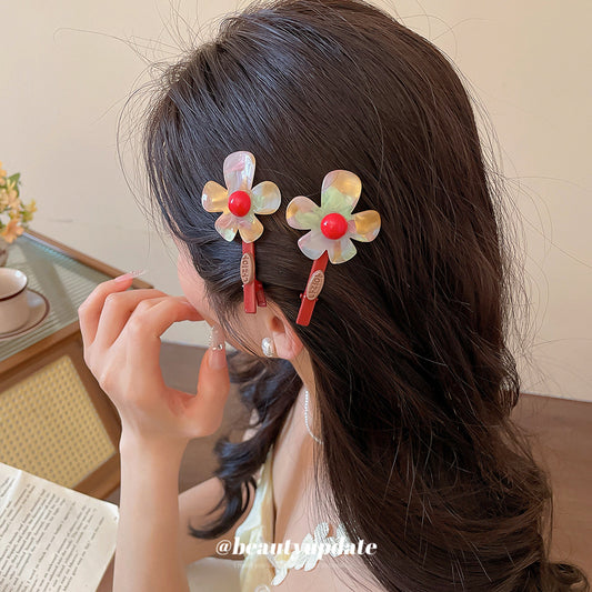 多巴胺樹脂花朵側邊發夾甜美可愛ins風鴨嘴夾小眾時尚百搭發飾女