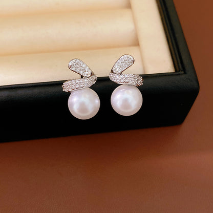 珍珠鋯石圓形簡約耳釘