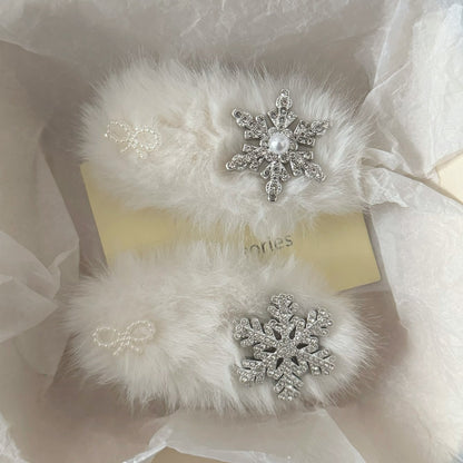 銀色絨面雪花領結髮夾－商品主圖｜https://igowo.tw/