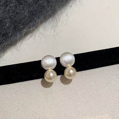 珍珠金屬拉絲耳釘