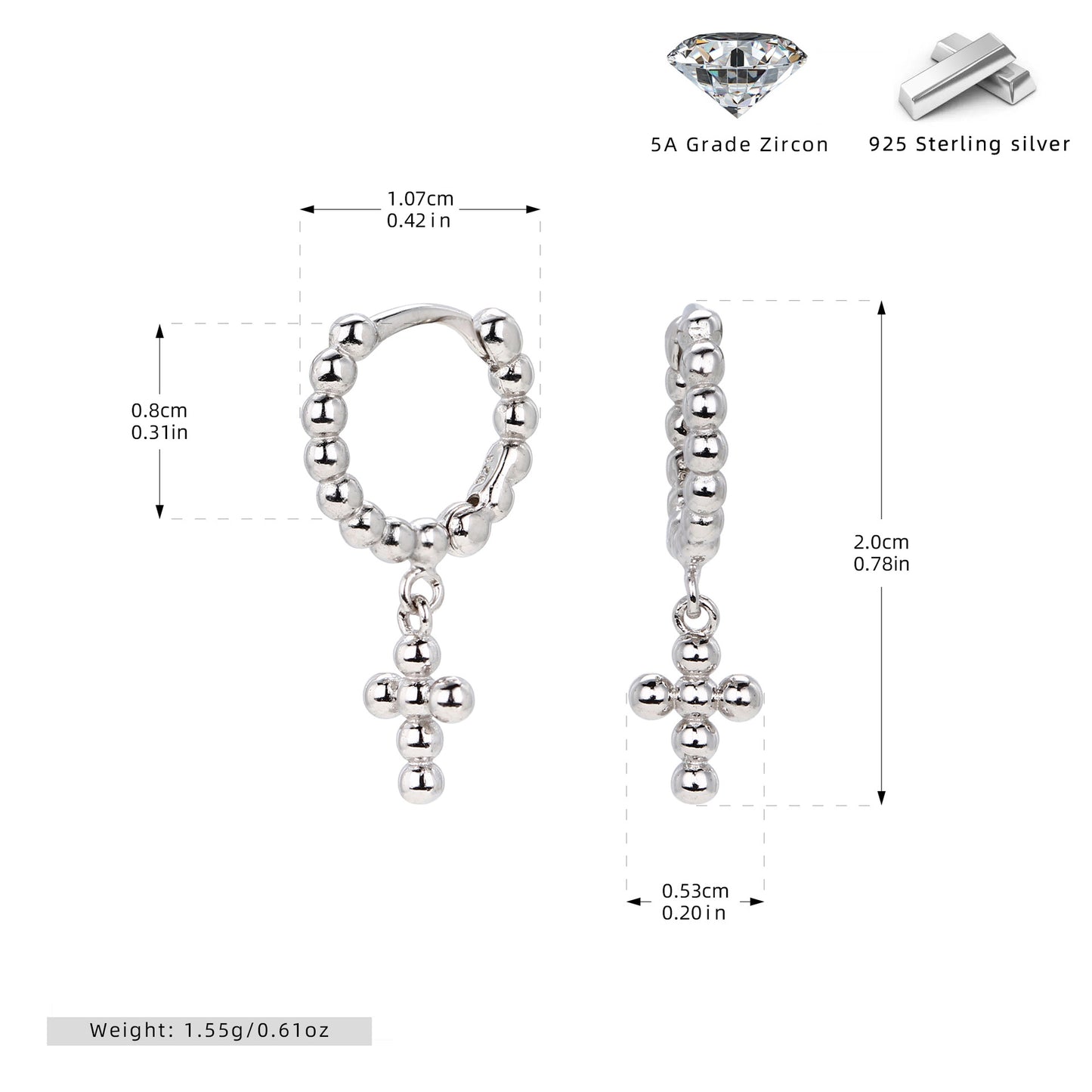S925 耳環圓珠耳圈十字架款耳墜小眾輕奢個性高級感飾品