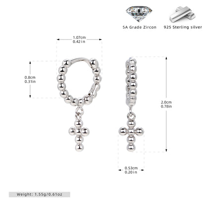 S925 耳環圓珠耳圈十字架款耳墜小眾輕奢個性高級感飾品