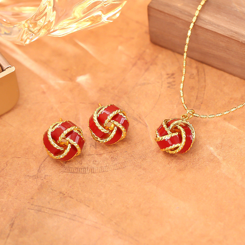 紅色琺瑯幾何簡約耳釘－商品主圖｜https://igowo.tw/