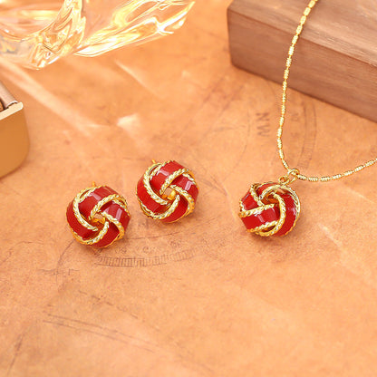 紅色琺瑯幾何簡約耳釘－商品主圖｜https://igowo.tw/