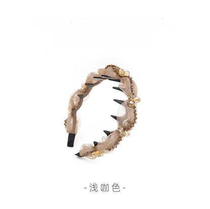網紗波浪纏繞髮箍－淺咖色款實拍｜https://igowo.tw/