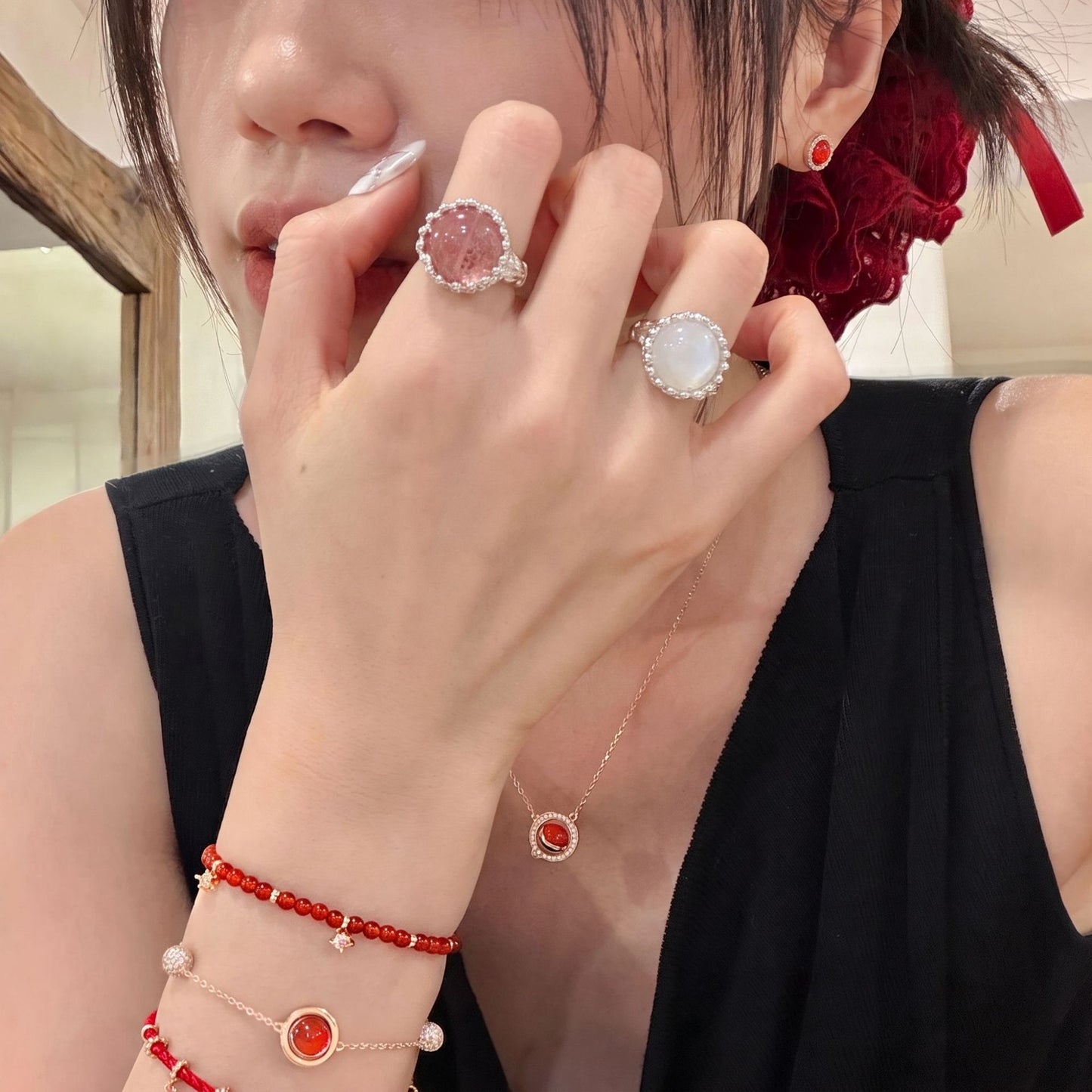 簡約經典戒指－粉瑪瑙款實拍｜https://igowo.tw/