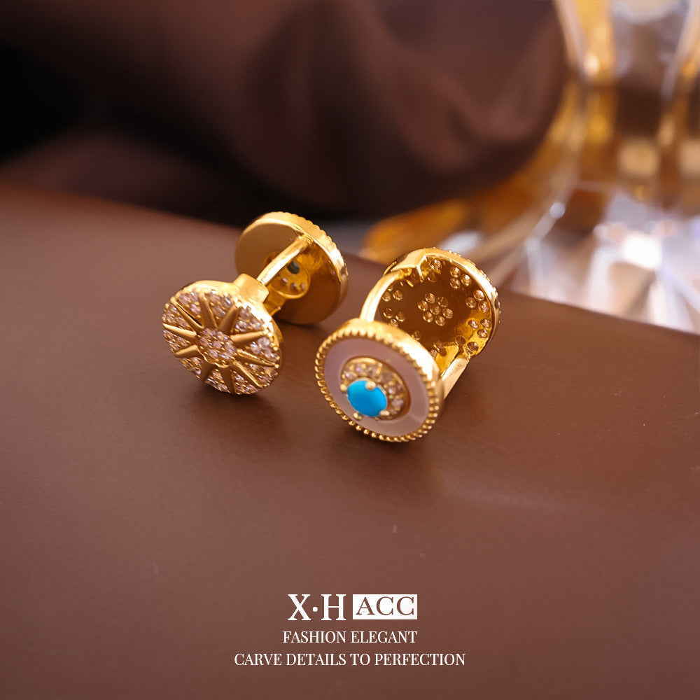 彩色星星鑲鑽復古耳扣－耳扣-綠色款細節1｜https://igowo.tw/