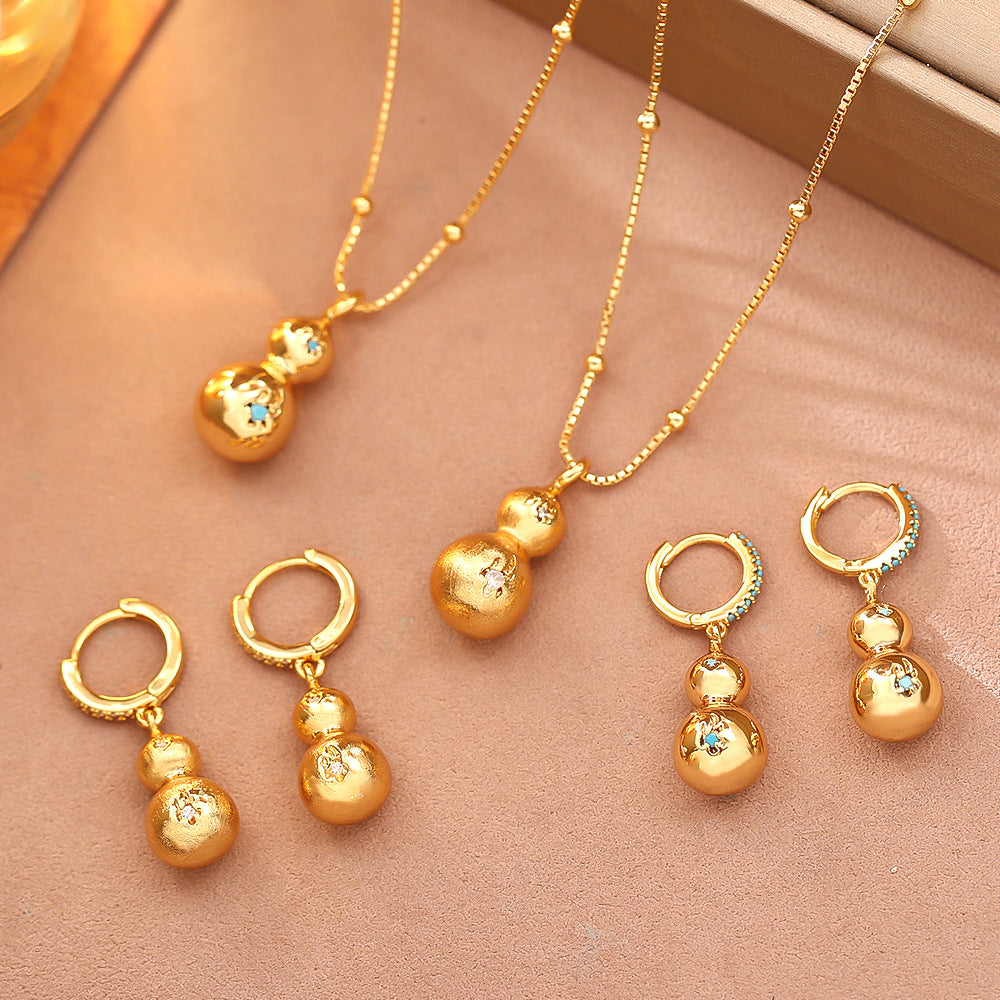 金色鋯石葫蘆微鑲耳扣－商品主圖｜https://igowo.tw/