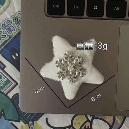 白色絨面雪花星星髮夾